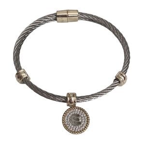 Silver Cable Initial E Bracelet Two Tone Magnetic Closure